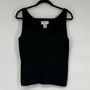 MARY MCFADDEN Womens Ribbed Tank‎ Top XL Black Stretch Minimalist Quiet Luxury